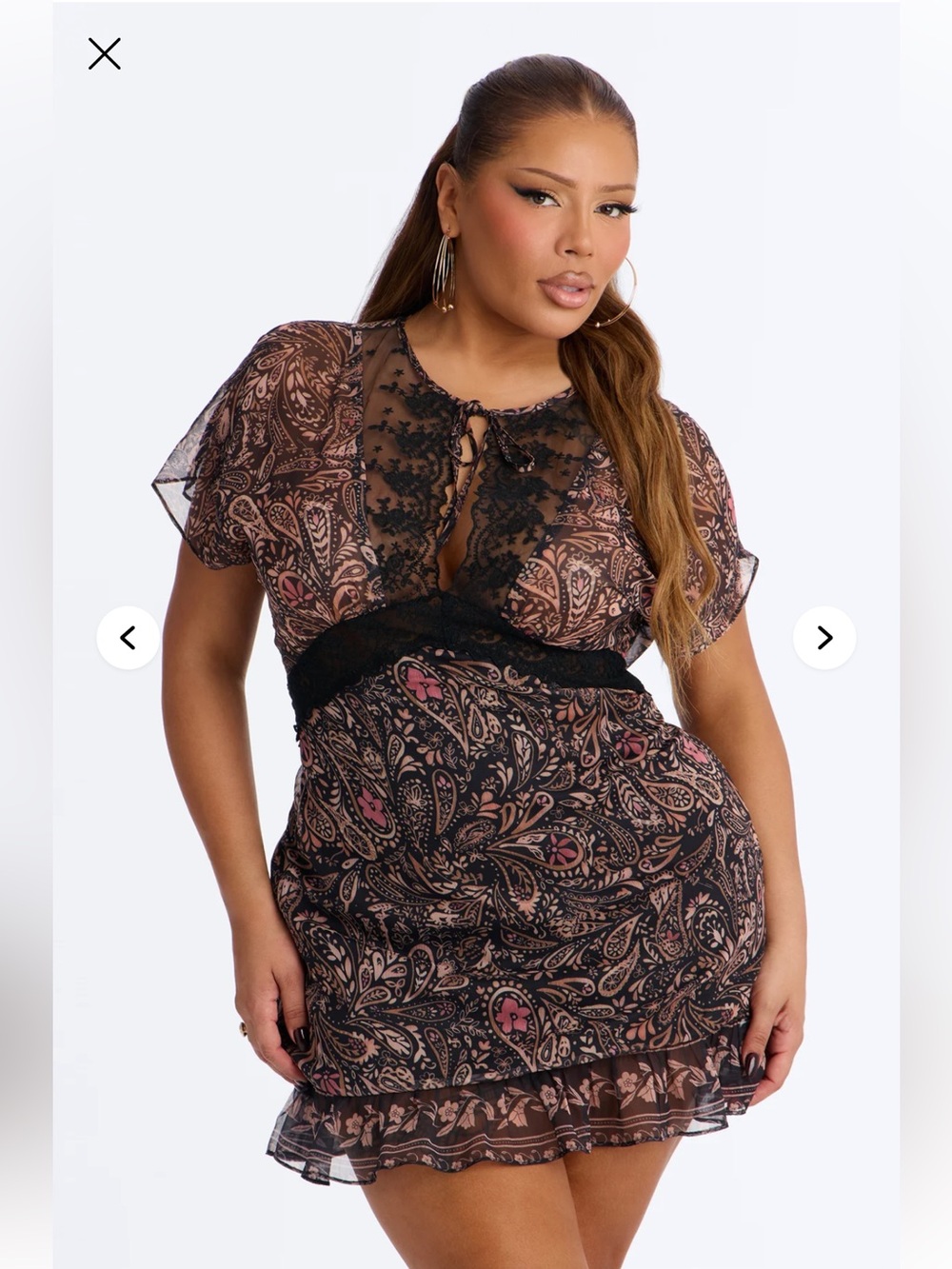 Fashion Nova Black & Pink Paisley Lace-Trim Mini Dress